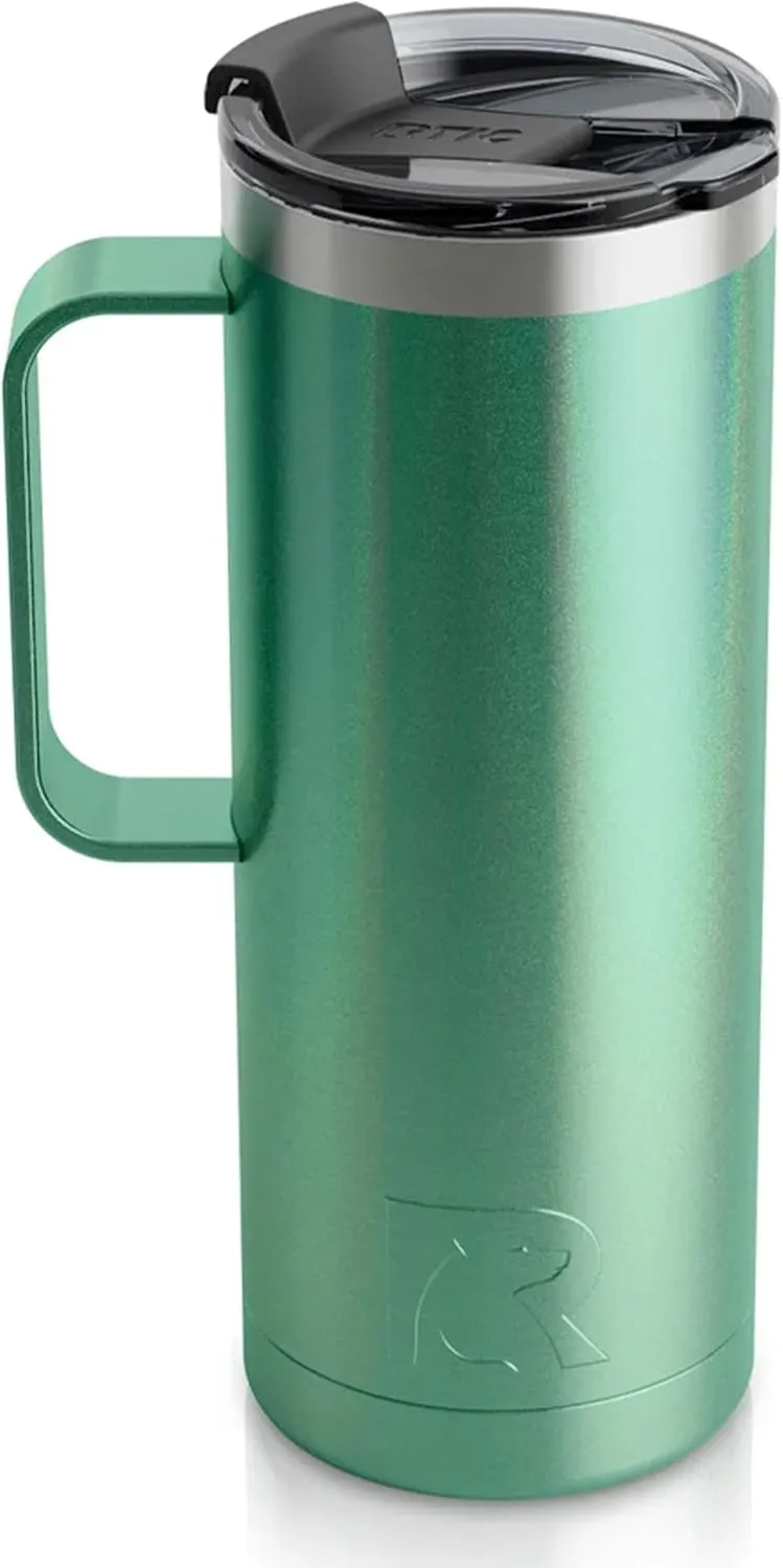 RTIC 20 oz Coffee Travel Mug with Lid and Handle, Stainless Steel Vacuum-Insulated, Hot and Cold Drink, for Car, Camping, Cypress Pine