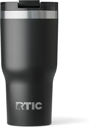 RTIC 20oz Essential Tumbler with Lid, Insulated, Stainless Steel, Metal, Double Wall Vacuum-Insulation, Ceramic Lined, Travel Cup for Iced Coffee, Tea, Hot and Cold Drink, Black