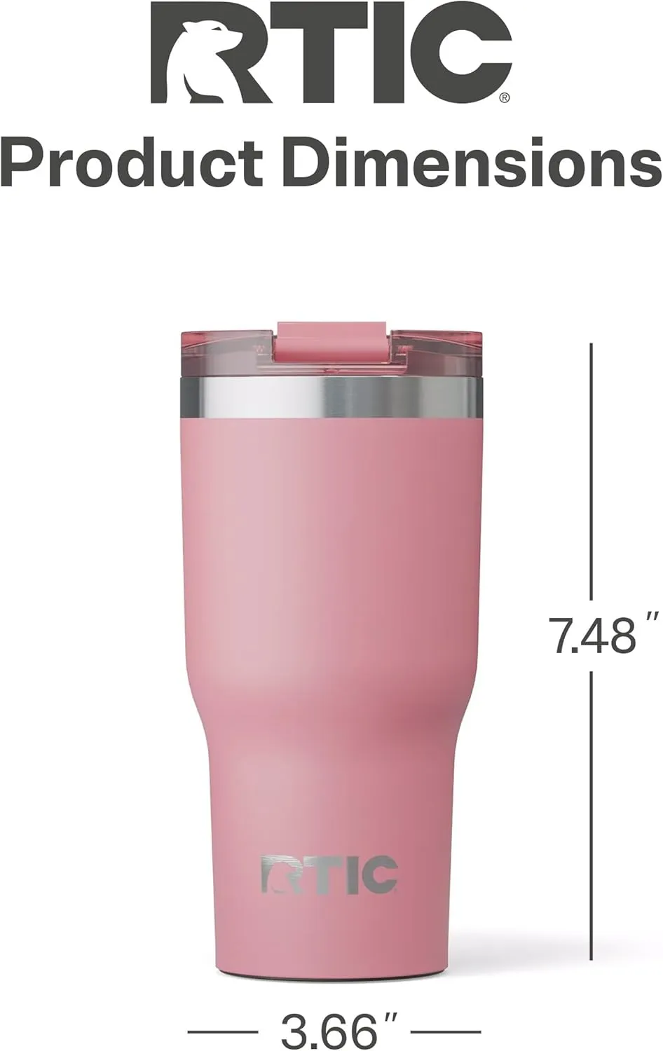 RTIC Essential Tumbler with Lid, Insulated, Stainless Steel, Metal, Double Wall Vacuum-Insulation, Ceramic Lined, Travel Cup for Iced Coffee, Tea, Hot and Cold Drink, Dusty Rose