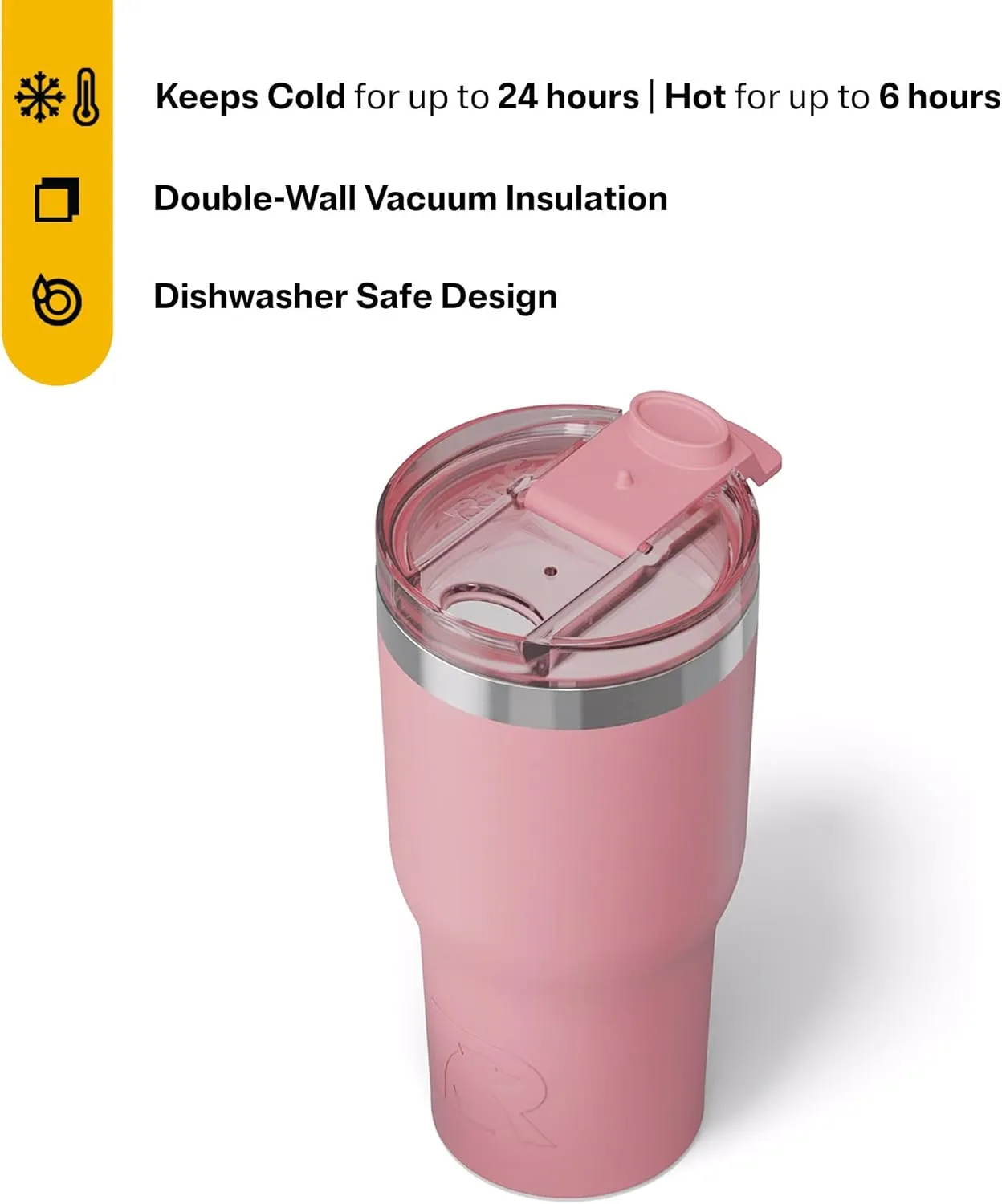 RTIC Essential Tumbler with Lid, Insulated, Stainless Steel, Metal, Double Wall Vacuum-Insulation, Ceramic Lined, Travel Cup for Iced Coffee, Tea, Hot and Cold Drink, Dusty Rose