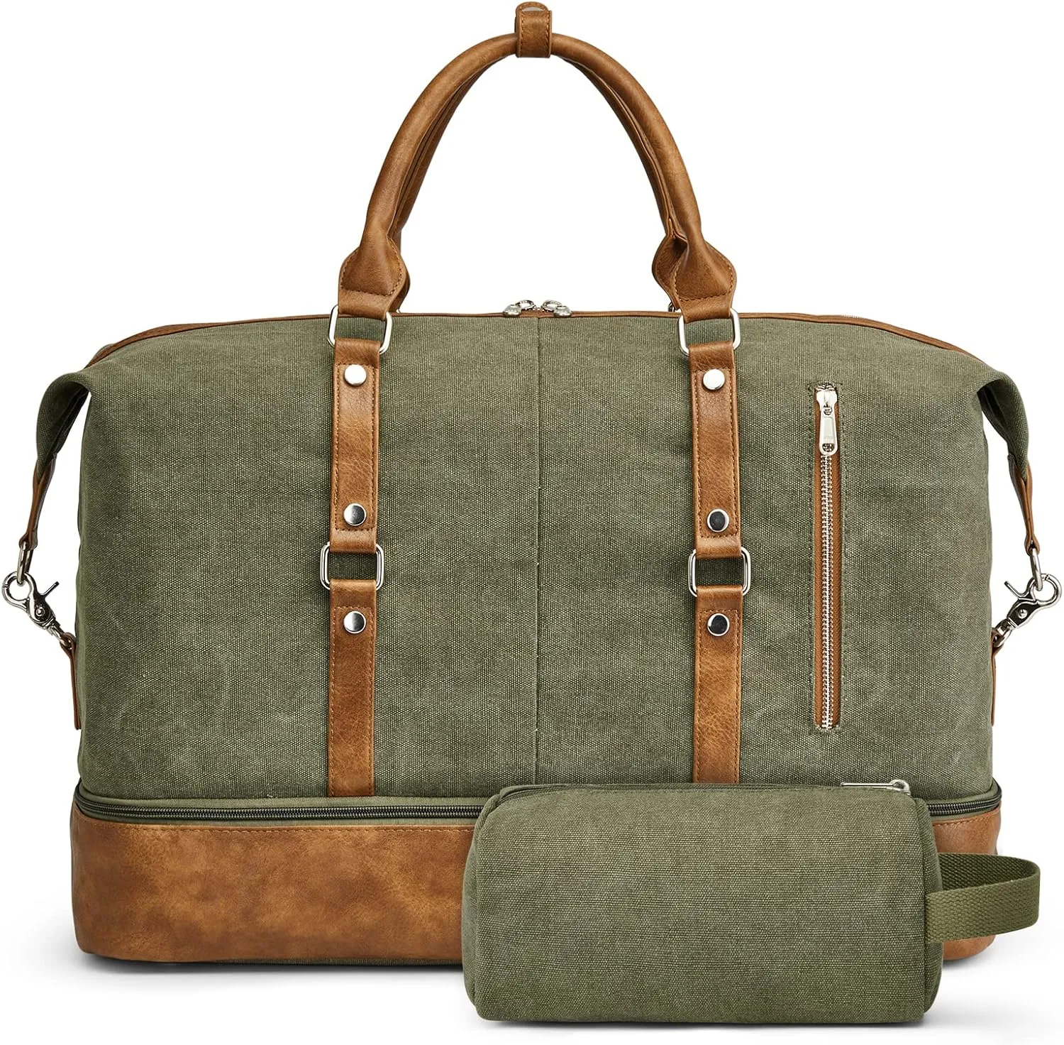 S-ZONE Weekender Bag for Men Canvas Duffle Large Weekend Overnight Travel Carry On Tote Bag with Shoe Compartment (Army Green)