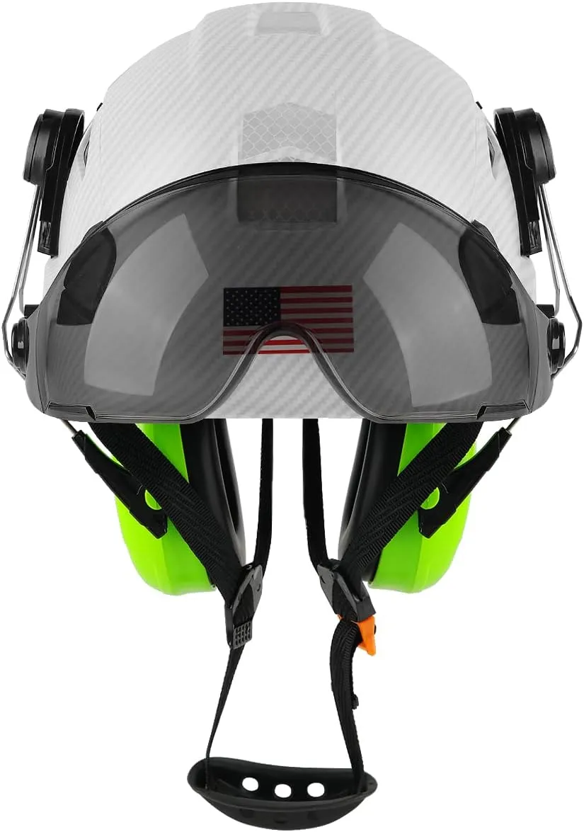 Safety Helmet Hard Hat with Visor and Ear Protection Adjustable Lightweight Vented ABS Work Helmet for Men and Women 6-Point Suspension ANSI Z89.1 Approved Ideal for Industrial & Construction