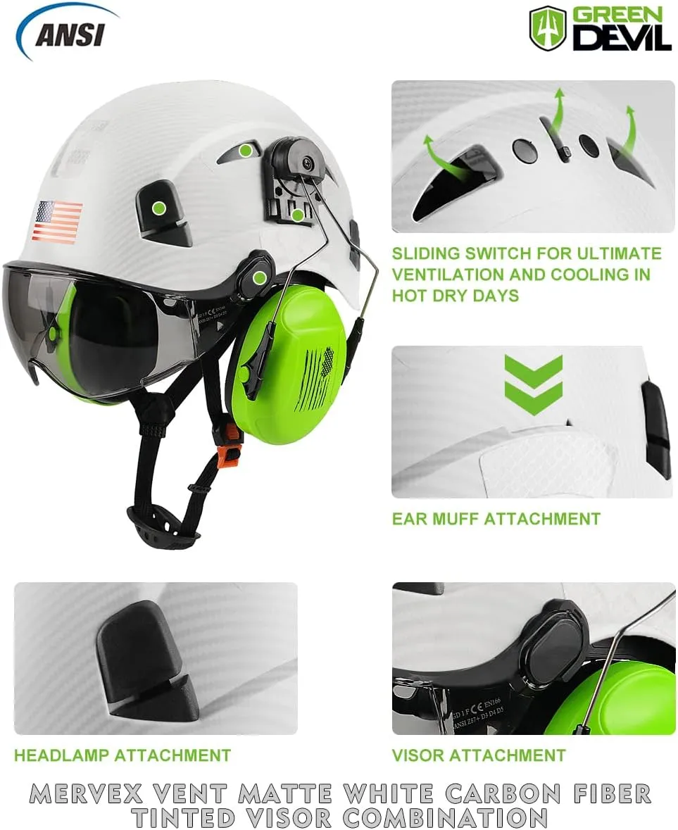 Safety Helmet Hard Hat with Visor and Ear Protection Adjustable Lightweight Vented ABS Work Helmet for Men and Women 6-Point Suspension ANSI Z89.1 Approved Ideal for Industrial & Construction