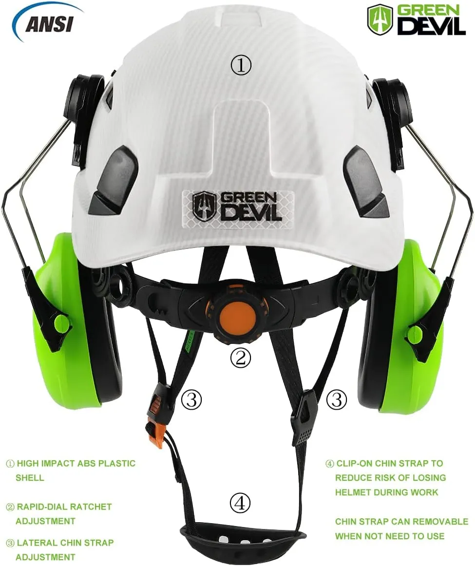 Safety Helmet Hard Hat with Visor and Ear Protection Adjustable Lightweight Vented ABS Work Helmet for Men and Women 6-Point Suspension ANSI Z89.1 Approved Ideal for Industrial & Construction