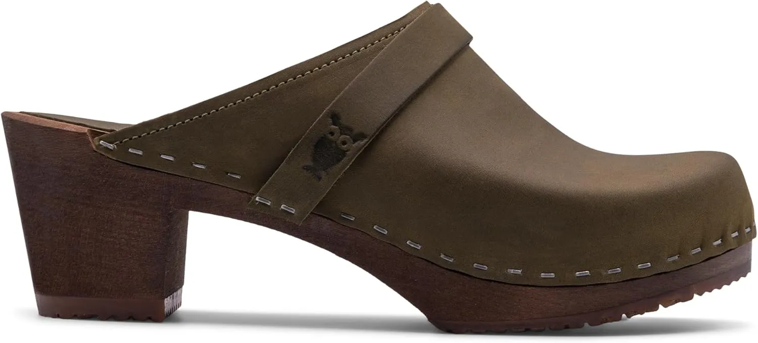 Sandgrens Handmade Swedish Wood Clogs for Women, High Heel Mule | Dublin