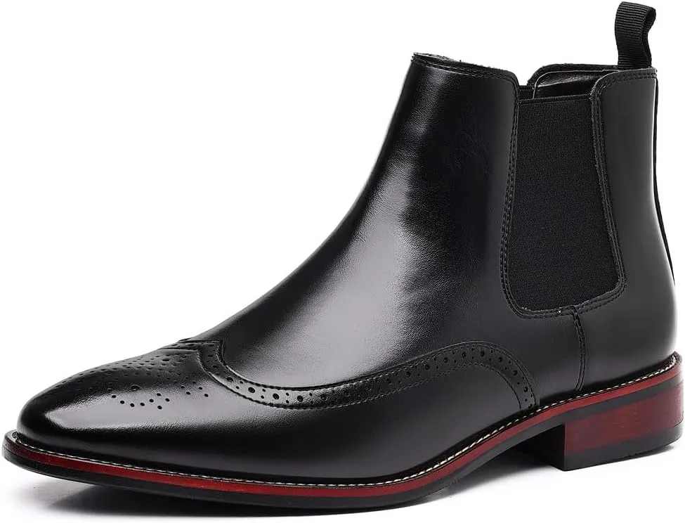 Santimon Brogue-Detail Chelsea Boots Slip-on Formal Dress Boots for Men Casual Ankle Men Boots