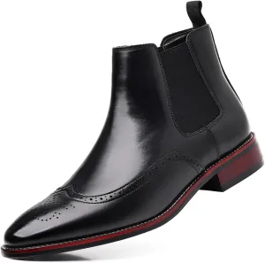 Santimon Brogue-Detail Chelsea Boots Slip-on Formal Dress Boots for Men Casual Ankle Men Boots