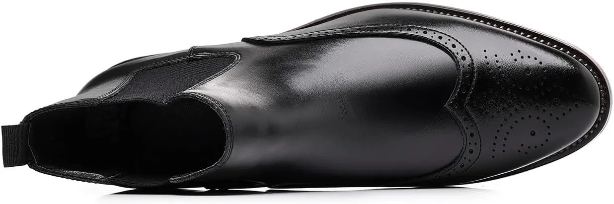 Santimon Brogue-Detail Chelsea Boots Slip-on Formal Dress Boots for Men Casual Ankle Men Boots