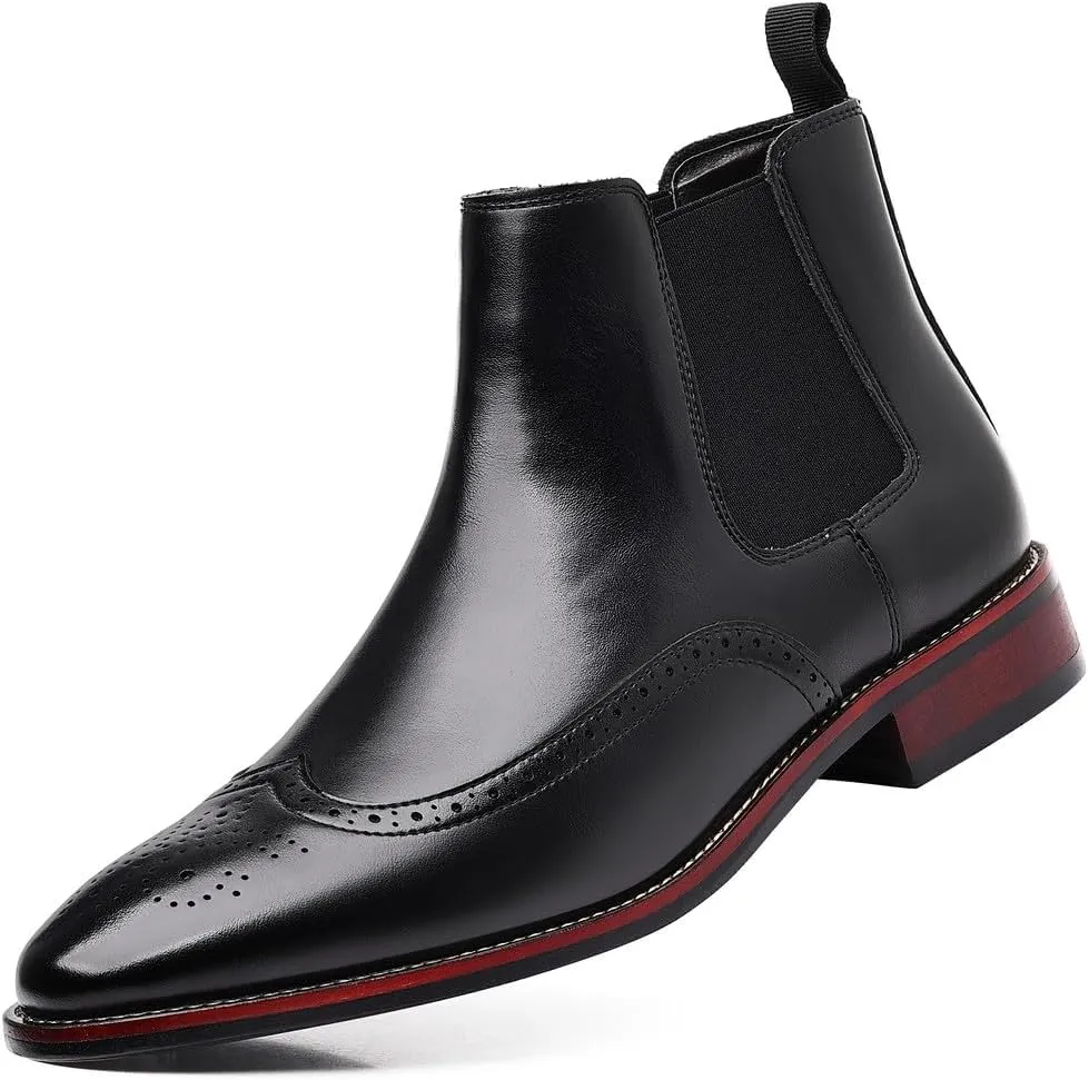 Santimon Brogue-Detail Chelsea Boots Slip-on Formal Dress Boots for Men Casual Ankle Men Boots