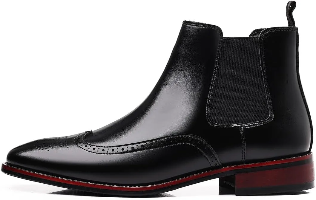 Santimon Brogue-Detail Chelsea Boots Slip-on Formal Dress Boots for Men Casual Ankle Men Boots
