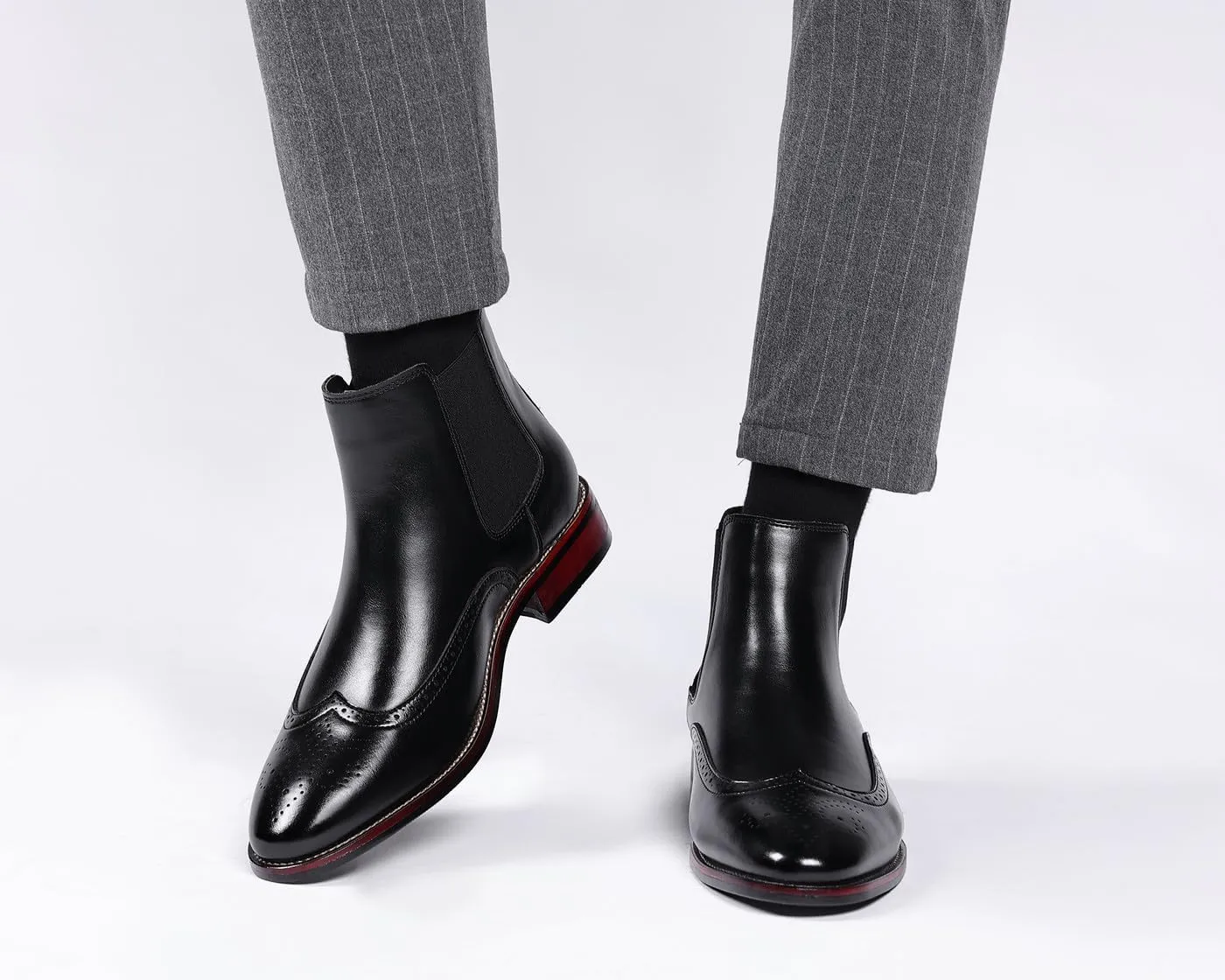 Santimon Brogue-Detail Chelsea Boots Slip-on Formal Dress Boots for Men Casual Ankle Men Boots