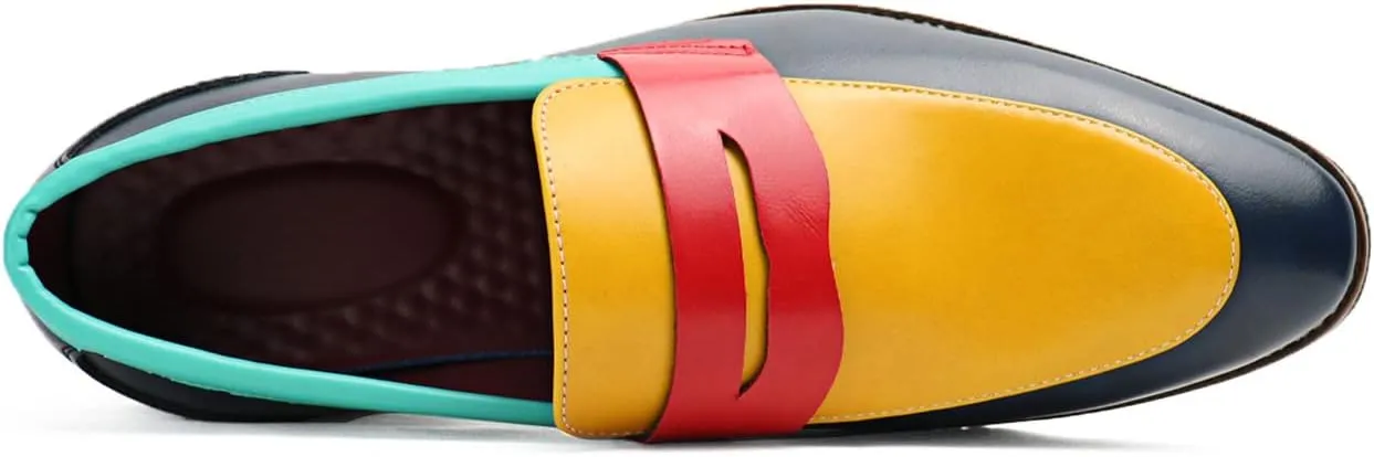Santimon Men's Four Tone Colors Penny Loafer Slip On Pull on Dress Shoes Casual Boat Shoes Moccasins