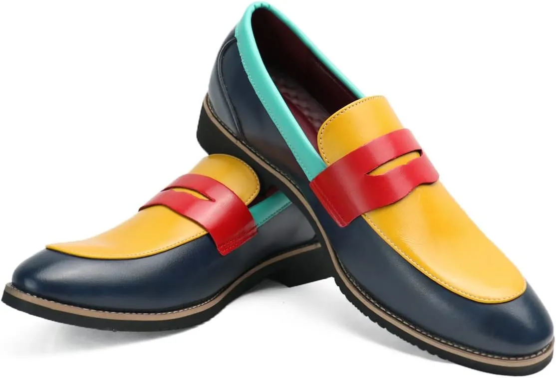 Santimon Men's Four Tone Colors Penny Loafer Slip On Pull on Dress Shoes Casual Boat Shoes Moccasins