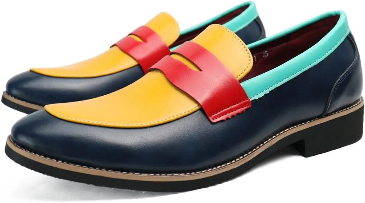 Santimon Men's Four Tone Colors Penny Loafer Slip On Pull on Dress Shoes Casual Boat Shoes Moccasins