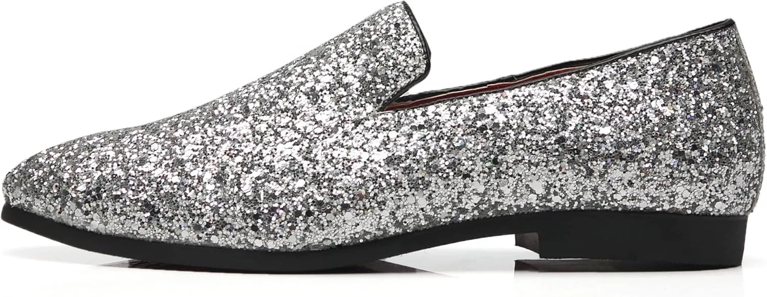 Santimon Mens Glitter Loafers Slip-On Dress Shoes – Sparkly Tuxedo & Suit Shoes for Weddings, Parties, and Formal Events