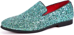 Santimon Mens Glitter Loafers Slip-On Dress Shoes – Sparkly Tuxedo & Suit Shoes for Weddings, Parties, and Formal Events