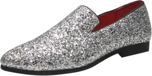 Santimon Mens Glitter Loafers Slip-On Dress Shoes – Sparkly Tuxedo & Suit Shoes for Weddings, Parties, and Formal Events