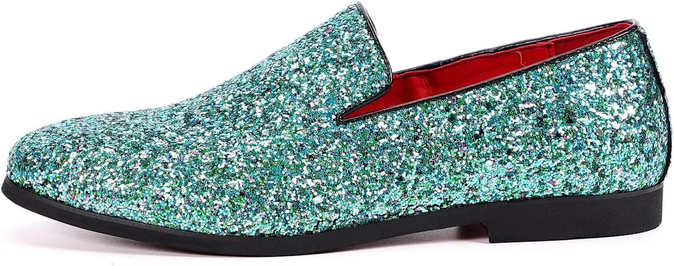 Santimon Mens Glitter Loafers Slip-On Dress Shoes – Sparkly Tuxedo & Suit Shoes for Weddings, Parties, and Formal Events