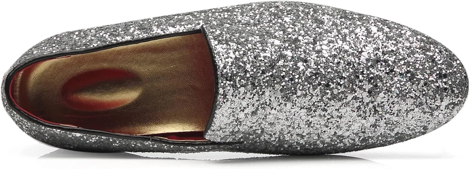 Santimon Mens Glitter Loafers Slip-On Dress Shoes – Sparkly Tuxedo & Suit Shoes for Weddings, Parties, and Formal Events