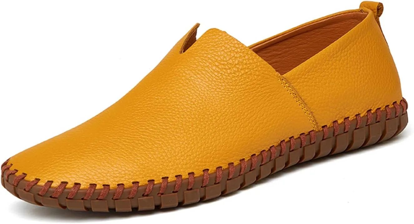 Santimon Men's Leather Espadrille Slip-On Plain Toe Casual Dress Loafer Shoes