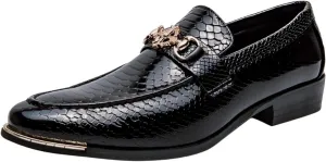 Santimon Men's Leather Shoes Alligator Pattern Printing Men's Dress Loafer Shoes Slip-on Casual Penny Loafer Smoking Slipper