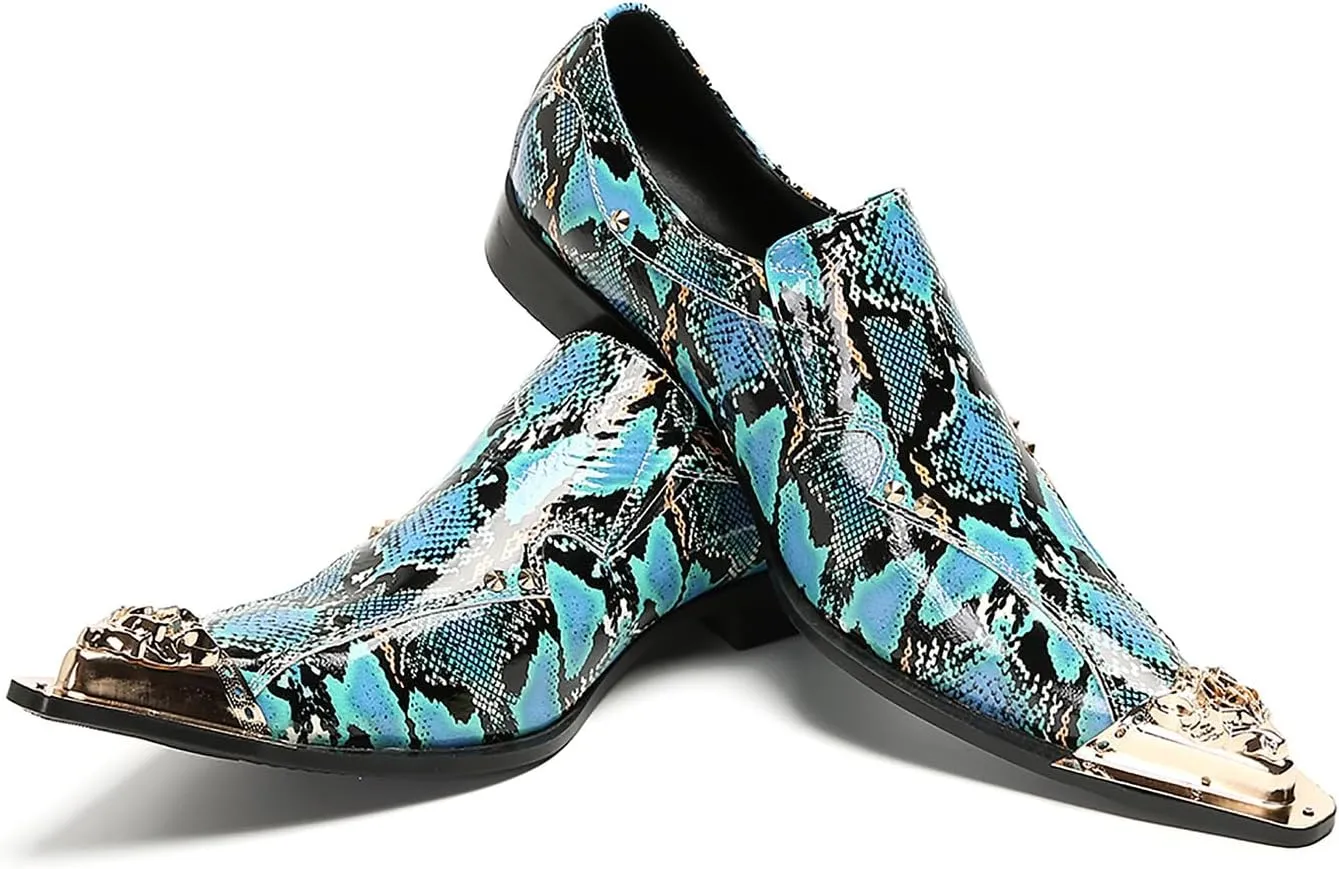 Santimon Mens Loafers Party Dress Slip On Shoes Casual Leather Metal Pointed Toe Wedding Ballroom Fashion Western Summer Shoes for Men