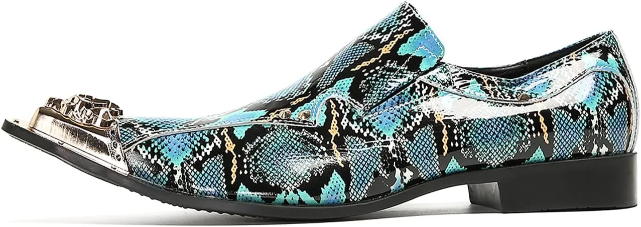 Santimon Mens Loafers Party Dress Slip On Shoes Casual Leather Metal Pointed Toe Wedding Ballroom Fashion Western Summer Shoes for Men