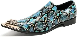 Santimon Mens Loafers Party Dress Slip On Shoes Casual Leather Metal Pointed Toe Wedding Ballroom Fashion Western Summer Shoes for Men