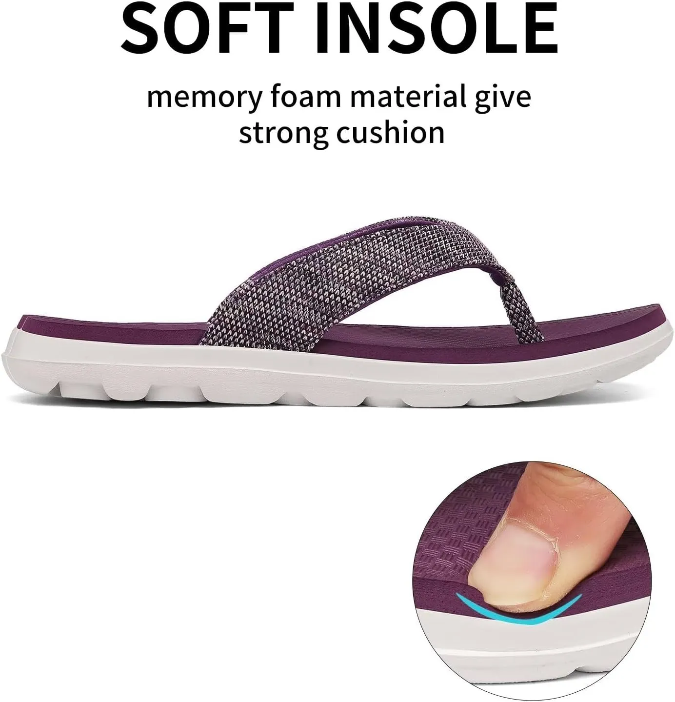 Scecocrs Women Comfortable Flip Flops, Memory Foam Non-Slip Thong Sandals Lightweight