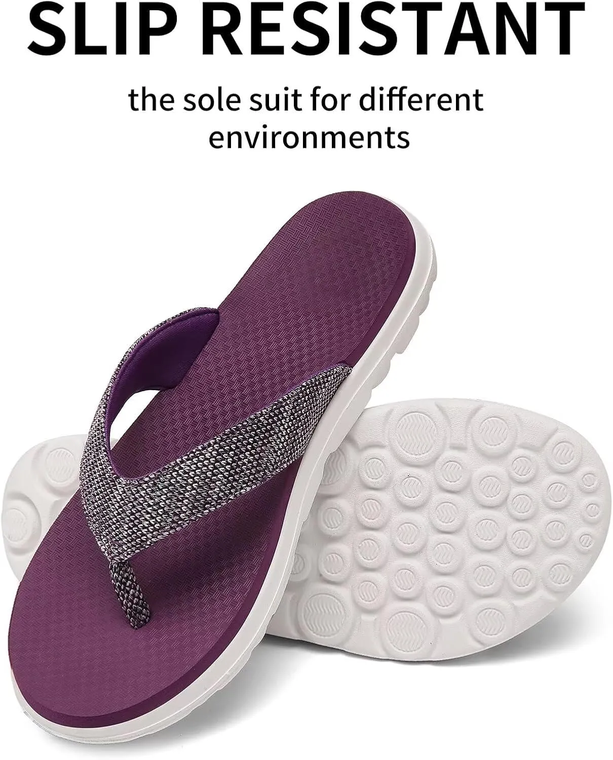 Scecocrs Women Comfortable Flip Flops, Memory Foam Non-Slip Thong Sandals Lightweight