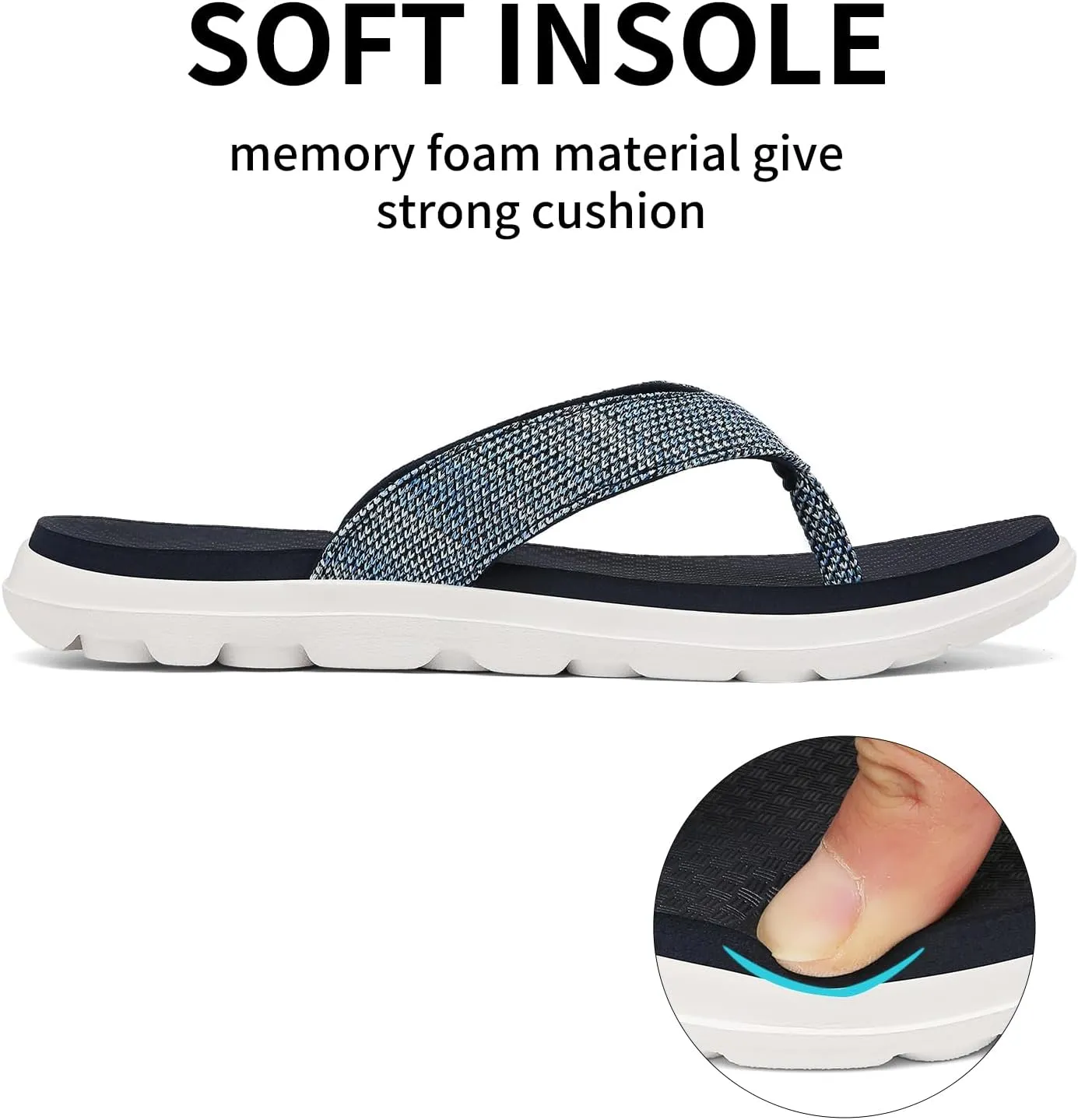 Scecocrs Women Comfortable Flip Flops, Memory Foam Non-Slip Thong Sandals Lightweight