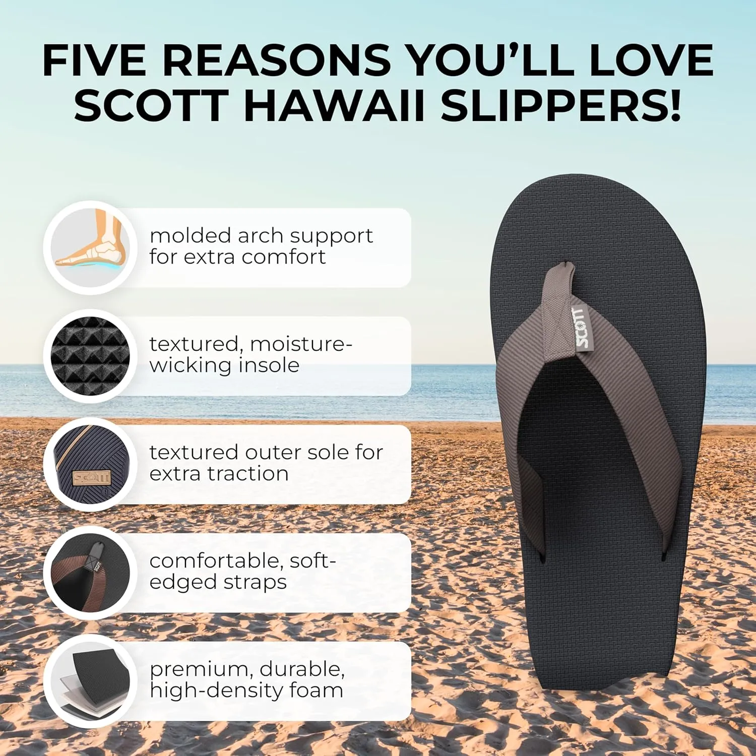 Scott Hawaii Makaha Flip Flop | Custom Molded Outsole with Arch Support | Podiatrist Recommended