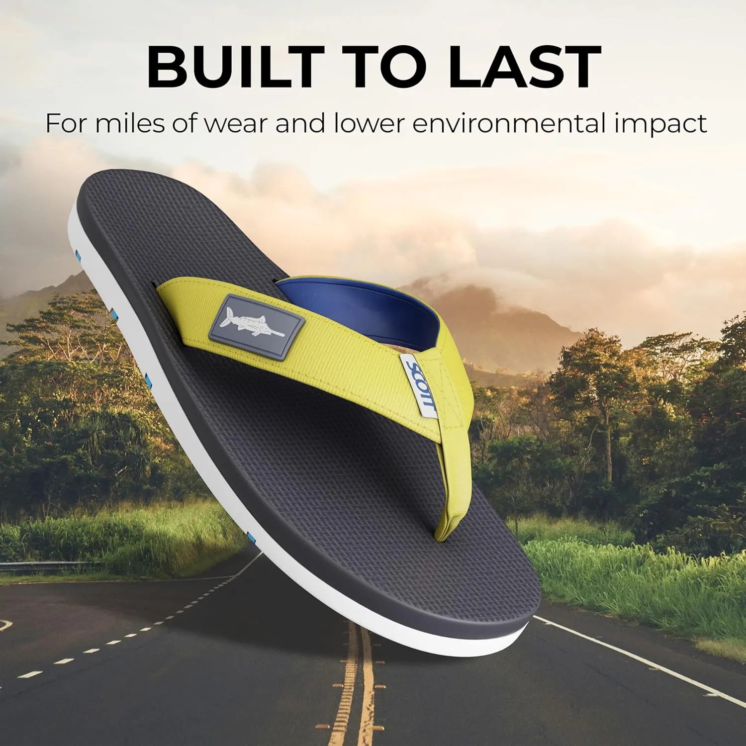 Scott Hawaii Men's Hanapa'a Sandal | Fish Flag Design | Neoprene Lined Strap | Molded Outsole With Arch Suport And Heel Cup | Non-marking No-slip | Marine And Boat Friendly Flip Flop