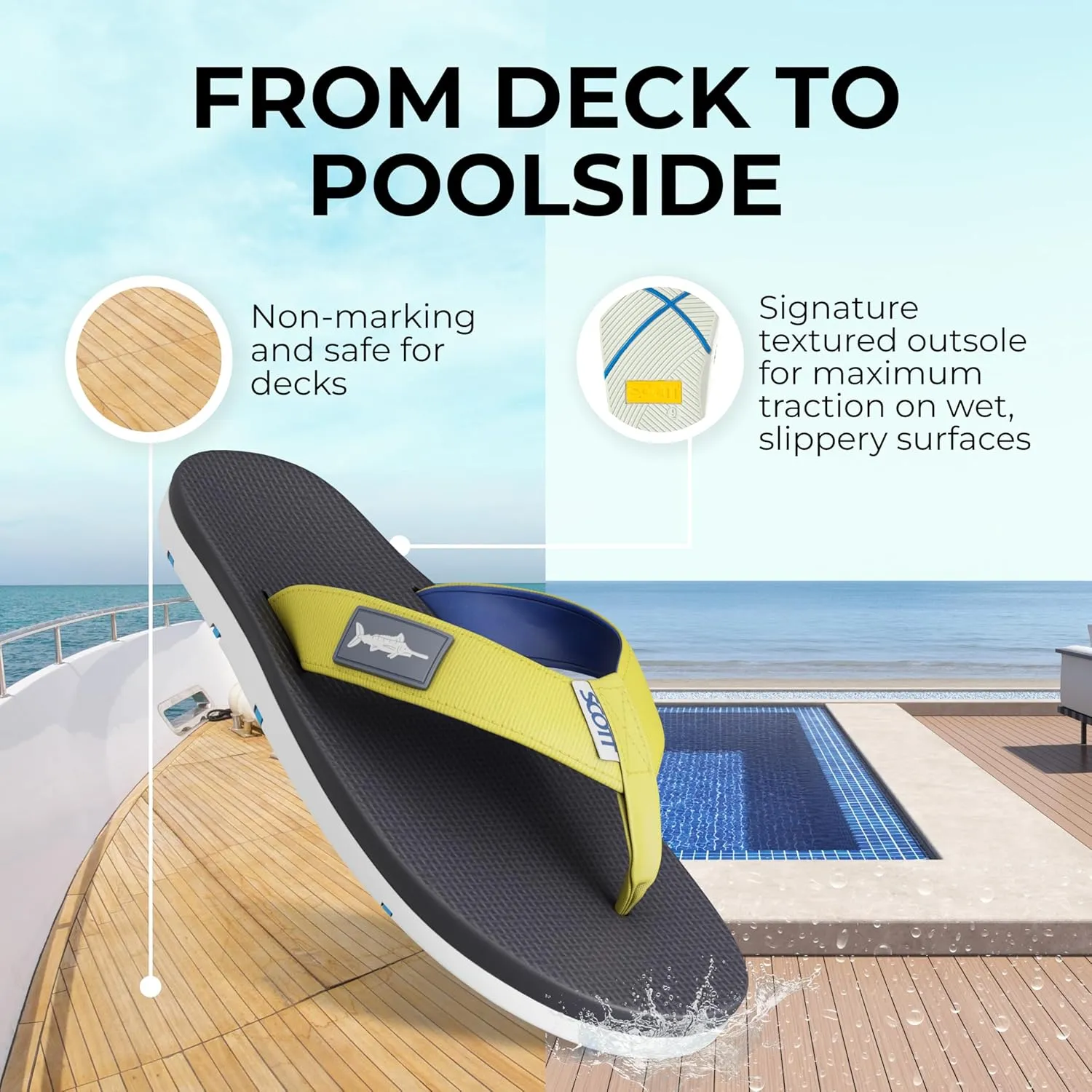 Scott Hawaii Men's Hanapa'a Sandal | Fish Flag Design | Neoprene Lined Strap | Molded Outsole With Arch Suport And Heel Cup | Non-marking No-slip | Marine And Boat Friendly Flip Flop