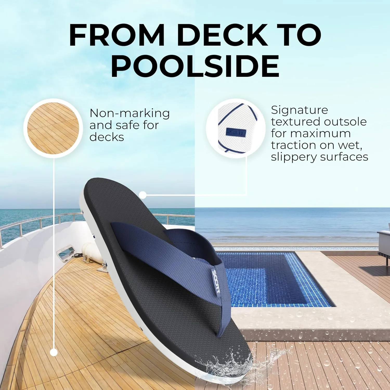 Scott Hawaii Men's Hokulea Sandal | Tubular Nylon Strap Rolls Against Skin | Molded Outolse With Arch Support And Heel Cup | Non-Marking No-Slip | Marine And Boat Friendly Flip Flop