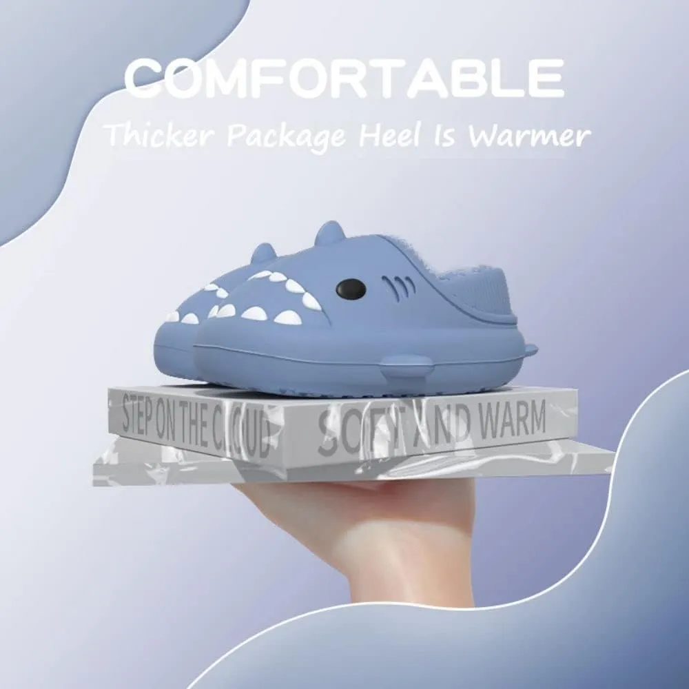 Shark Slides Women Men Boy Girl Waterproof Winter Warm Plush Comfy Sandals Non-Slip Thick Sole Cute Slippers Wrap Heel