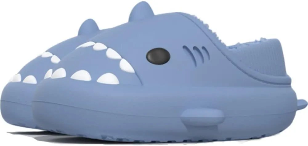 Shark Slides Women Men Boy Girl Waterproof Winter Warm Plush Comfy Sandals Non-Slip Thick Sole Cute Slippers Wrap Heel
