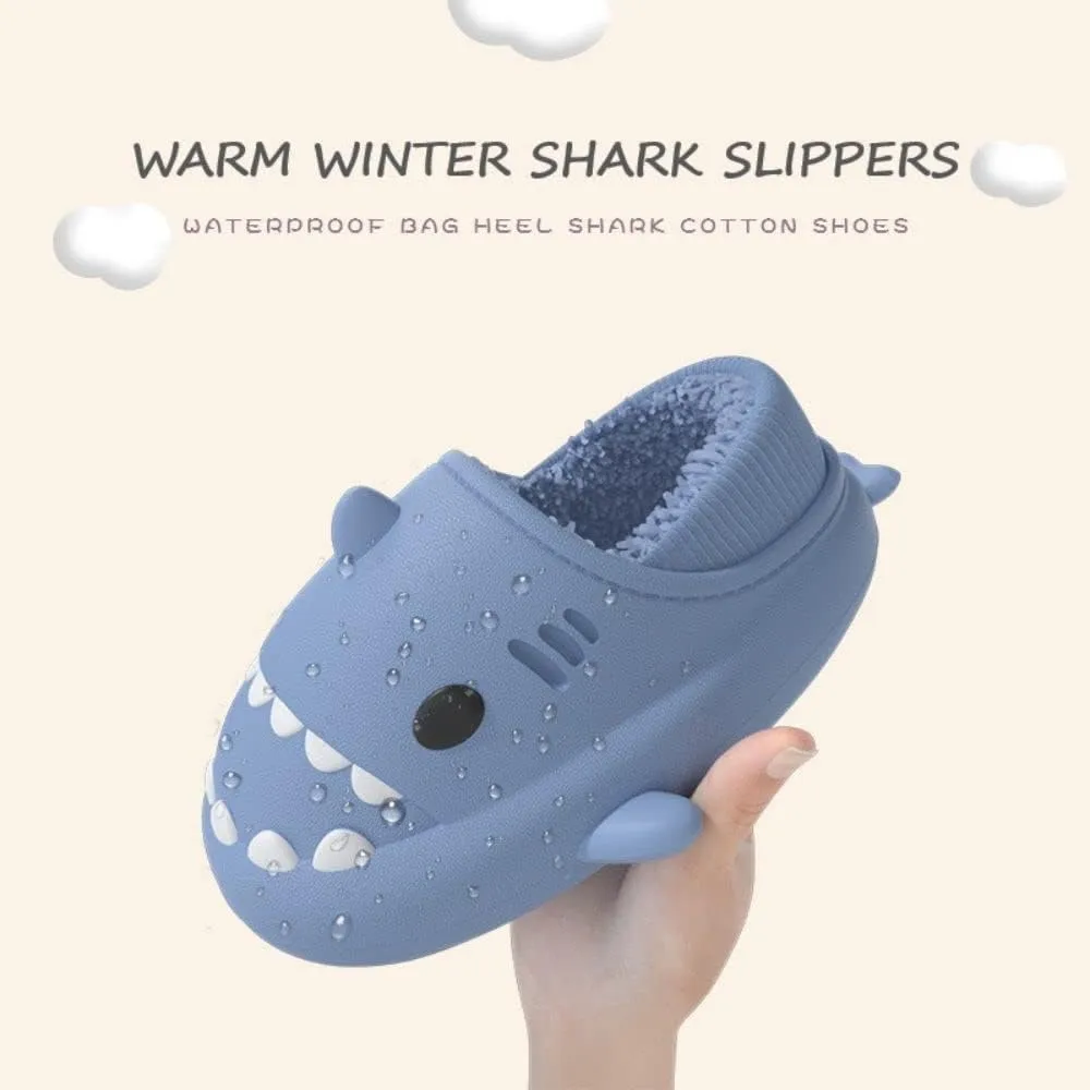 Shark Slides Women Men Boy Girl Waterproof Winter Warm Plush Comfy Sandals Non-Slip Thick Sole Cute Slippers Wrap Heel