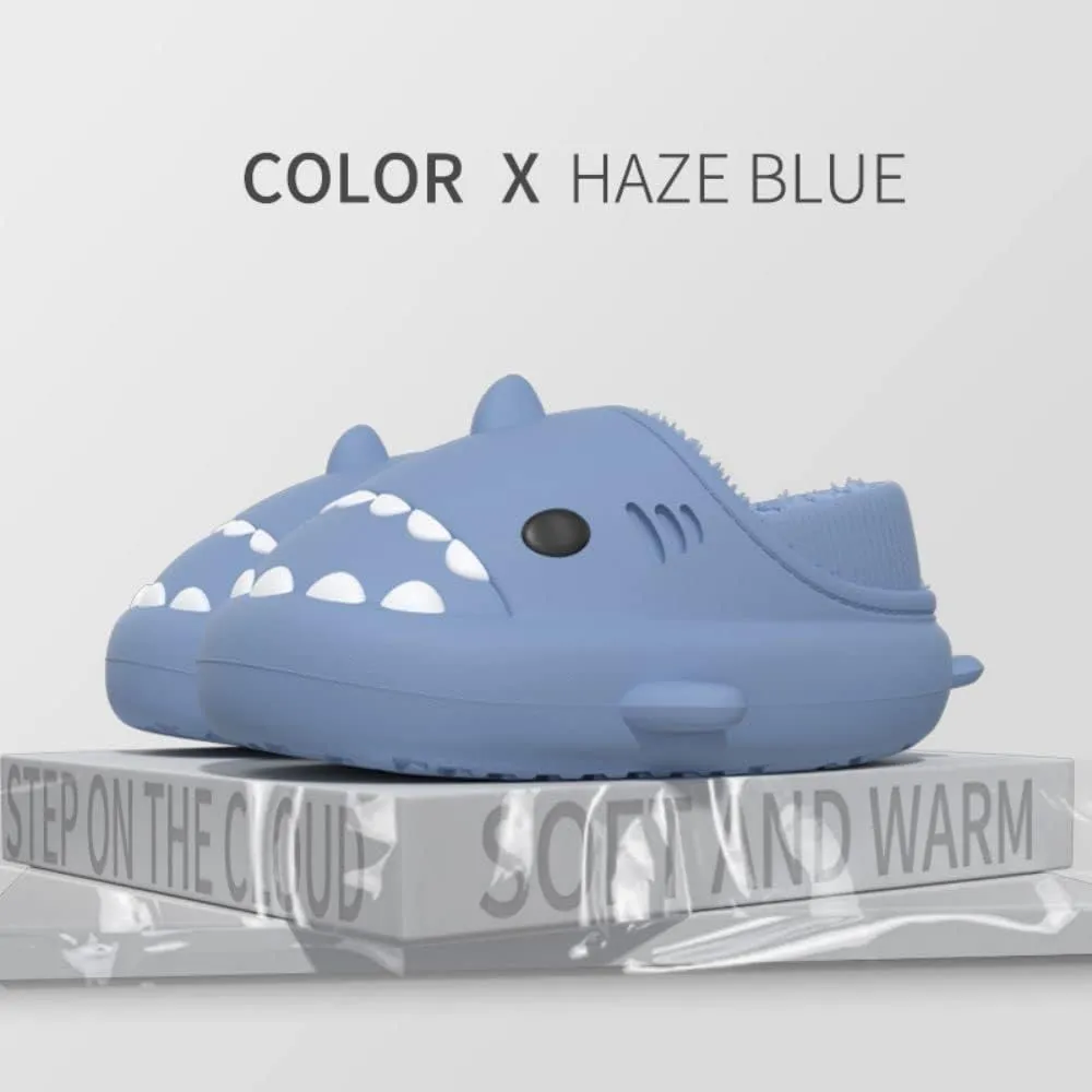 Shark Slides Women Men Boy Girl Waterproof Winter Warm Plush Comfy Sandals Non-Slip Thick Sole Cute Slippers Wrap Heel