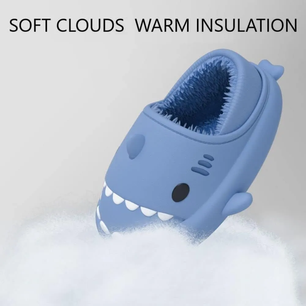 Shark Slides Women Men Boy Girl Waterproof Winter Warm Plush Comfy Sandals Non-Slip Thick Sole Cute Slippers Wrap Heel