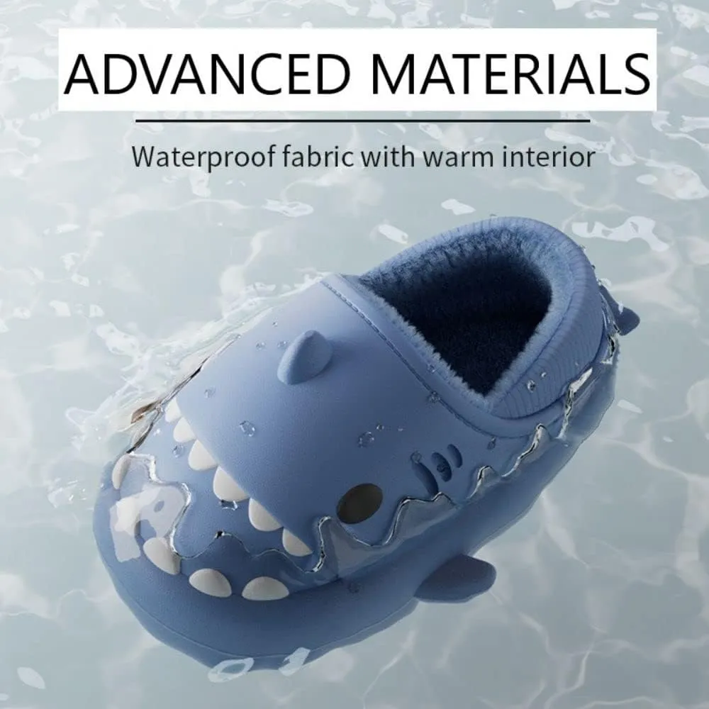 Shark Slides Women Men Boy Girl Waterproof Winter Warm Plush Comfy Sandals Non-Slip Thick Sole Cute Slippers Wrap Heel