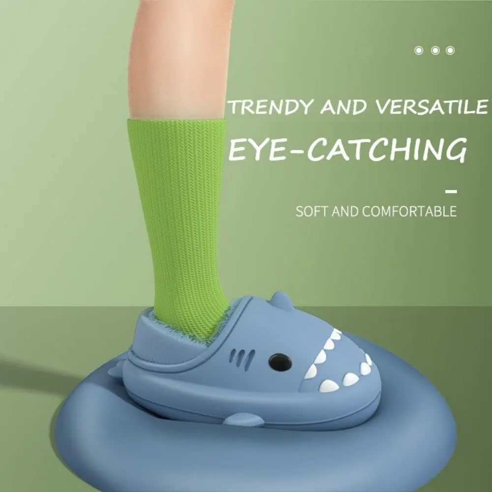 Shark Slides Women Men Boy Girl Waterproof Winter Warm Plush Comfy Sandals Non-Slip Thick Sole Cute Slippers Wrap Heel