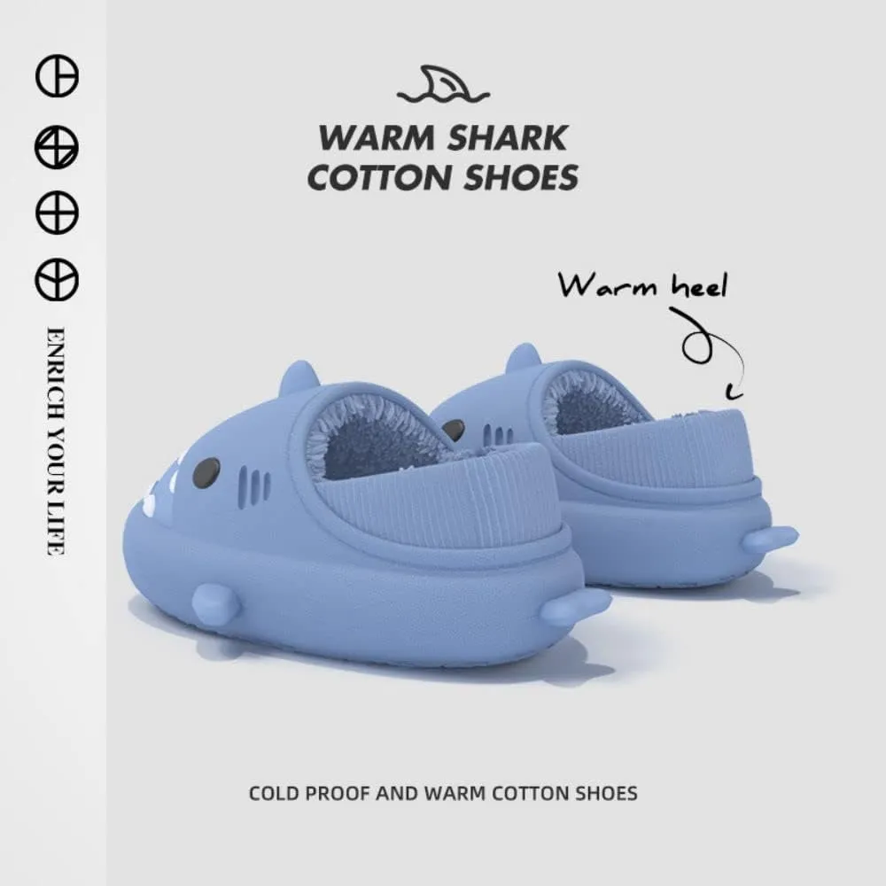 Shark Slides Women Men Boy Girl Waterproof Winter Warm Plush Comfy Sandals Non-Slip Thick Sole Cute Slippers Wrap Heel