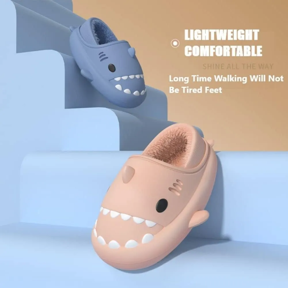 Shark Slides Women Men Boy Girl Waterproof Winter Warm Plush Comfy Sandals Non-Slip Thick Sole Cute Slippers Wrap Heel