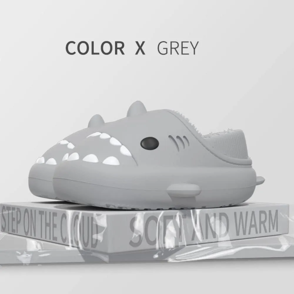 Shark Slides Women Men Boy Girl Waterproof Winter Warm Plush Comfy Sandals Non-Slip Thick Sole Cute Slippers Wrap Heel