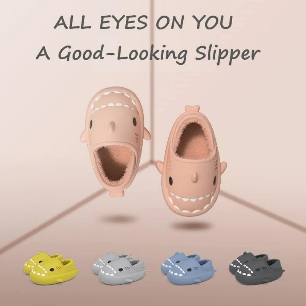 Shark Slides Women Men Boy Girl Waterproof Winter Warm Plush Comfy Sandals Non-Slip Thick Sole Cute Slippers Wrap Heel