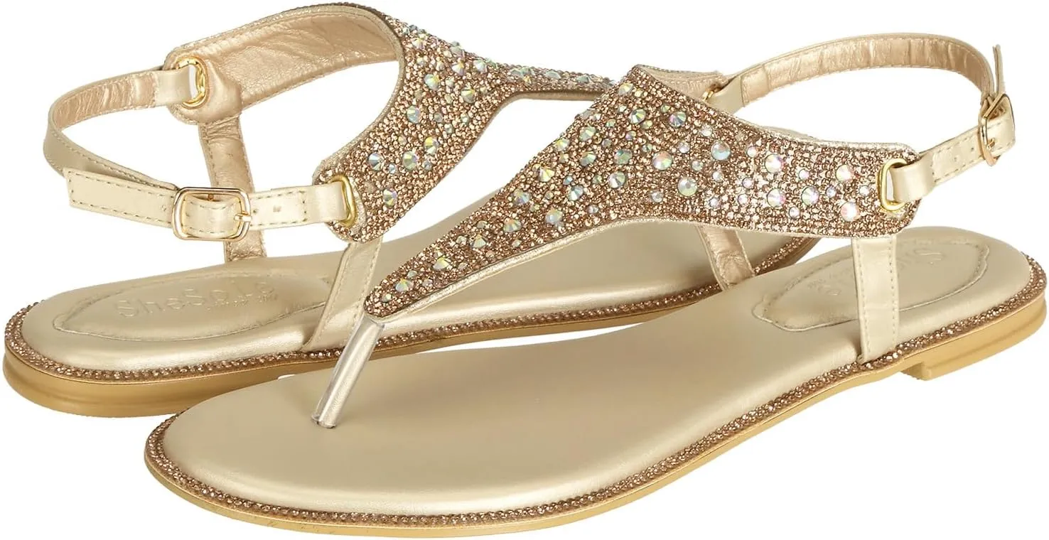SheSole Women's Silver Thong Sandals Dressy Summer Bling Rhinestone Flat Wedding Shoes