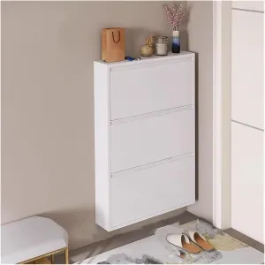 Shoe Cabinet Storage for Entryway,White Metal Wall Mounted Shoe Cabinet,with Flip-Down Door Shoes Rack,Slim Shoes Organizer, for Home(71x12.2x103cm)