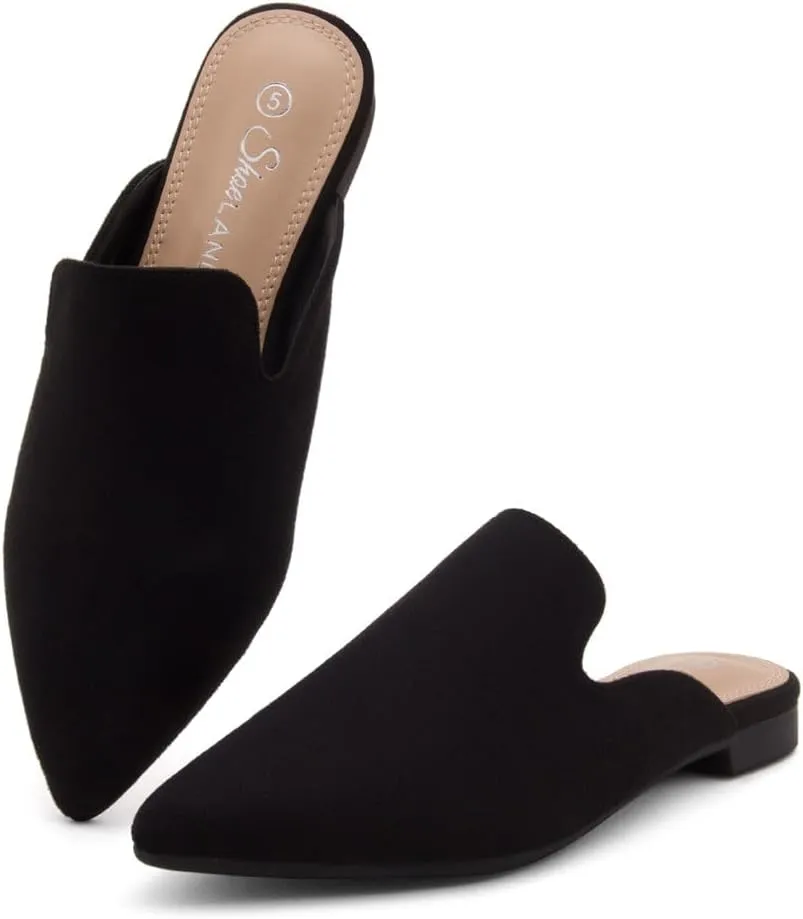 Shoe Land Cally Women's Mules, Pointed Toe Backless Loafer Shoes, Comfortable Flats, Slip-On Slides, Casual Flat Mule for Party, Office, Daily Wear, and Business