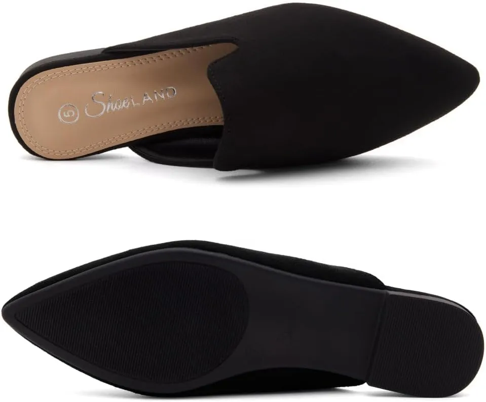 Shoe Land Cally Women's Mules, Pointed Toe Backless Loafer Shoes, Comfortable Flats, Slip-On Slides, Casual Flat Mule for Party, Office, Daily Wear, and Business